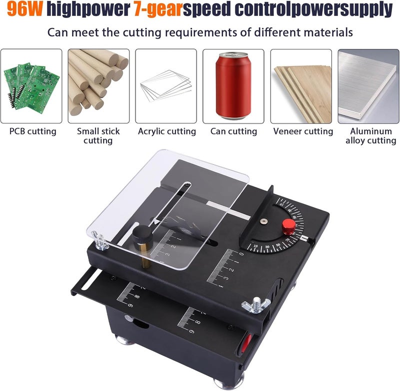 Loddery Mini Table Saw,100W Mini Desktop Electric Saw Cutter Speed & Angle Adjustable 16MM Cutting Depth, Seven Speed Adjustable Power Supply,table sawelectrical, mini table saw for crafts - Image 5